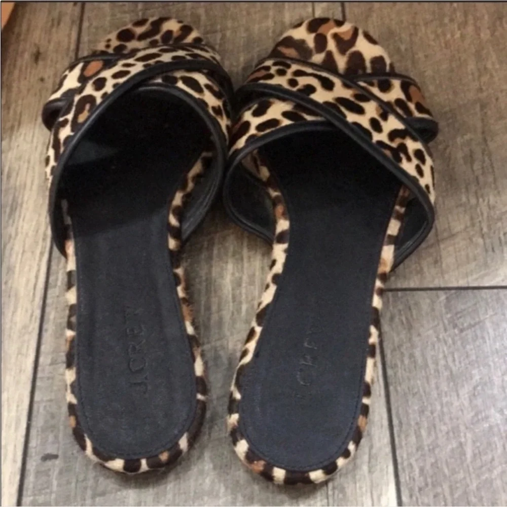 Authentic J. Crew designer leather print slide flats mules sandals sz 7.5
